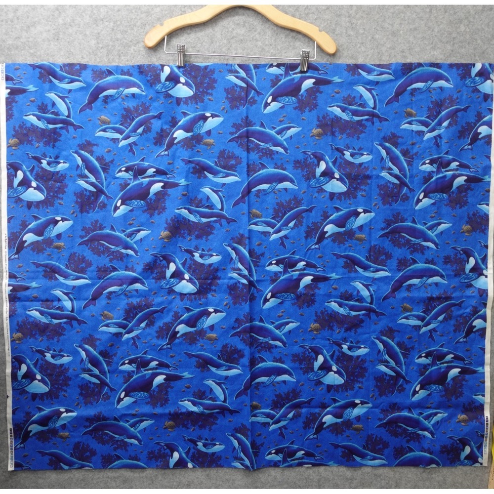 Blue Orca Whale Dolphin Fabric Sea Life Ocean Print VIP Cranston USA 37x44